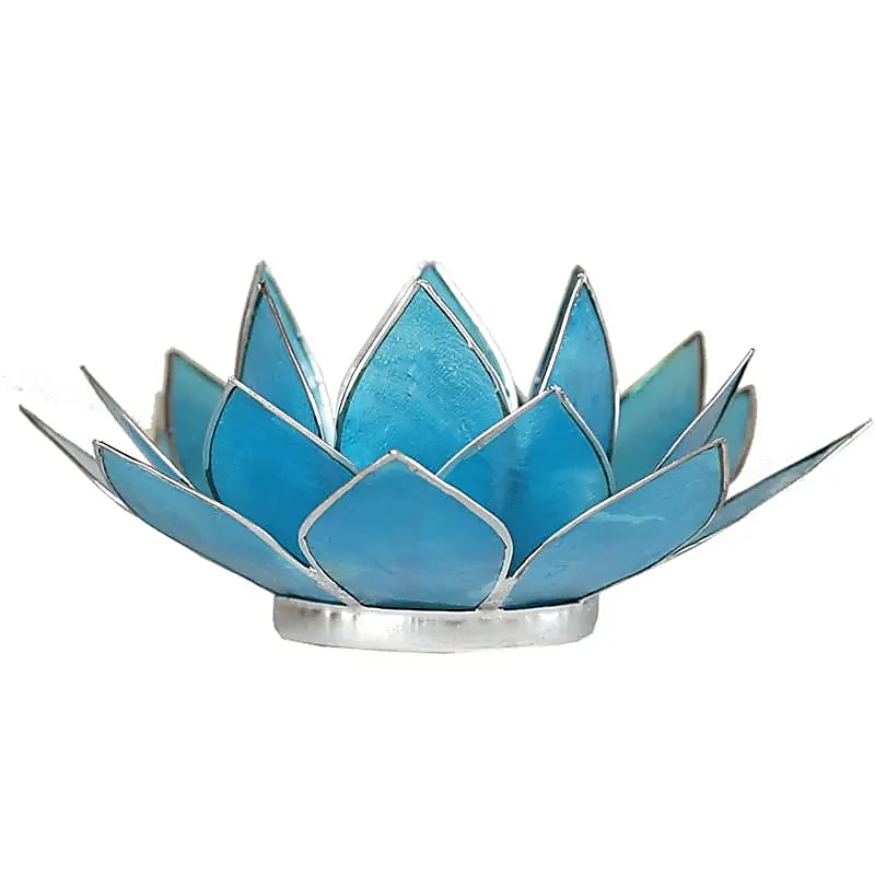Lotus sfeerlicht blauw 5e chakra zilverrand (13.5 cm)