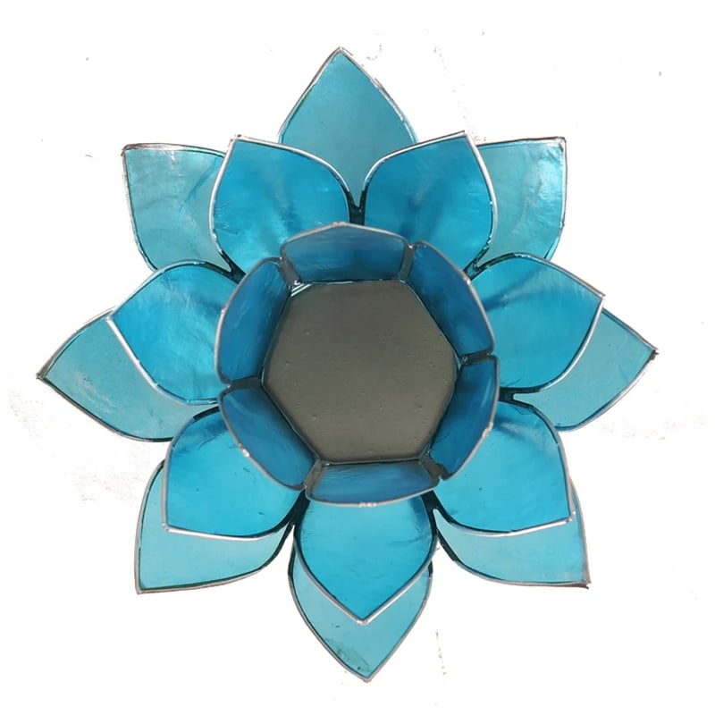 Lotus sfeerlicht blauw 5e chakra zilverrand (13.5 cm)