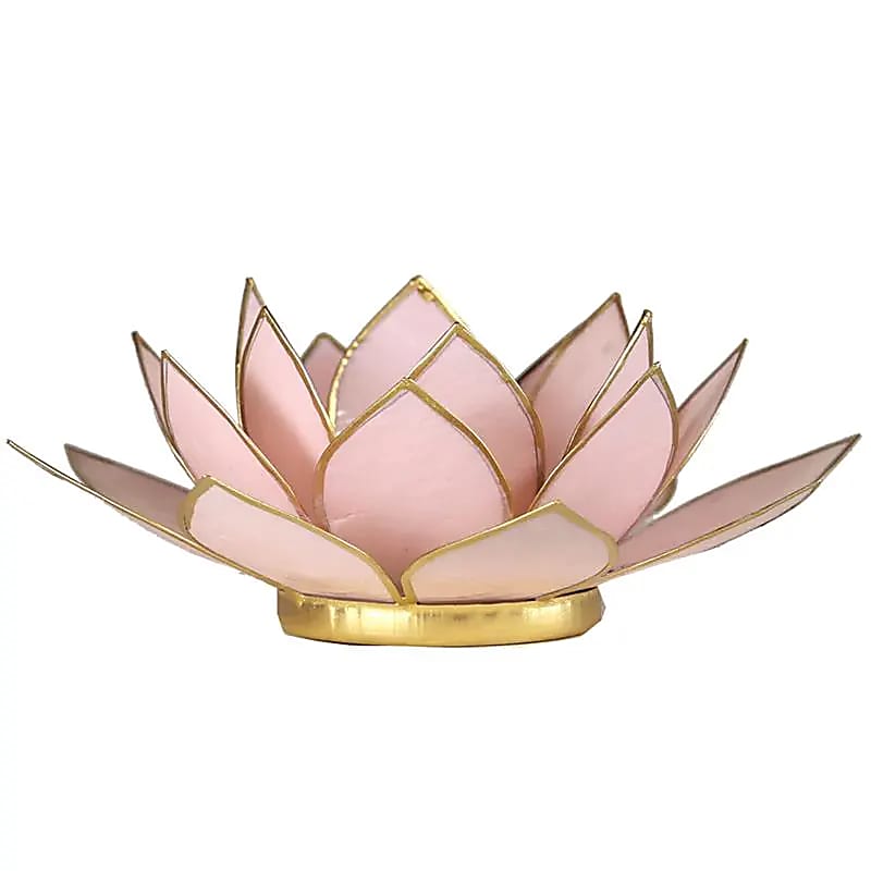 lotus theelichthouder pastel roze goudrand (13.5 cm)