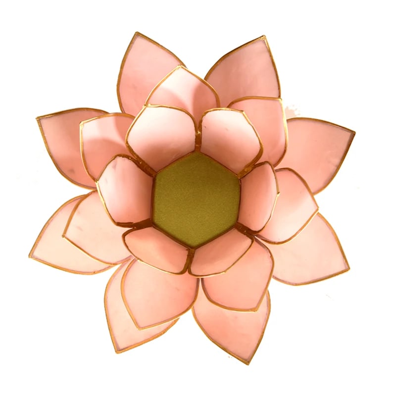 lotus theelichthouder pastel roze goudrand (13.5 cm)