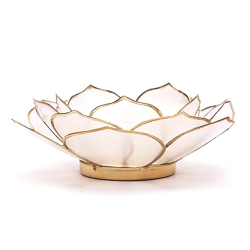 Lotus waxinelichthouder bladvorm naturel goudrand (13.5 cm)