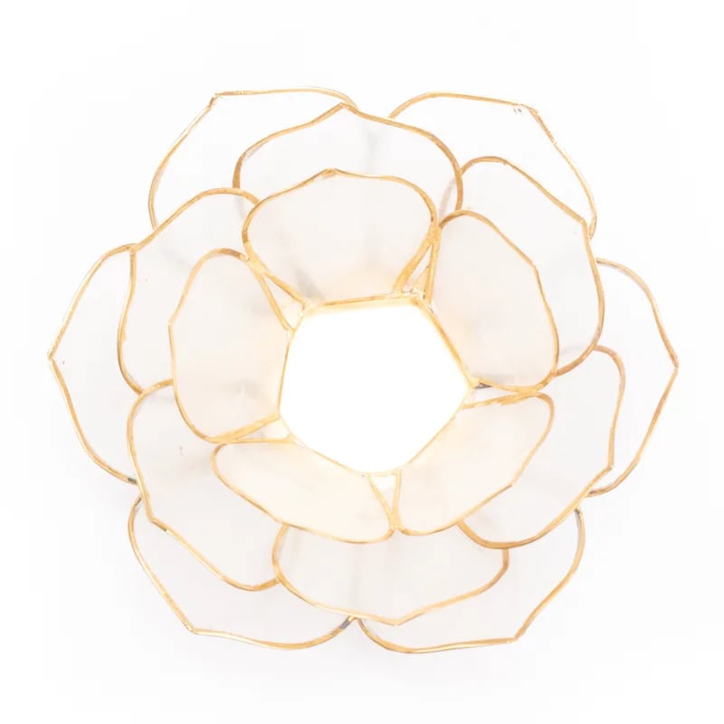Lotus waxinelichthouder bladvorm naturel goudrand (13.5 cm)