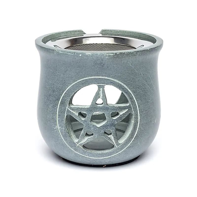 Wierookbrander pentagram grijs met zeef (8.5x9 cm)