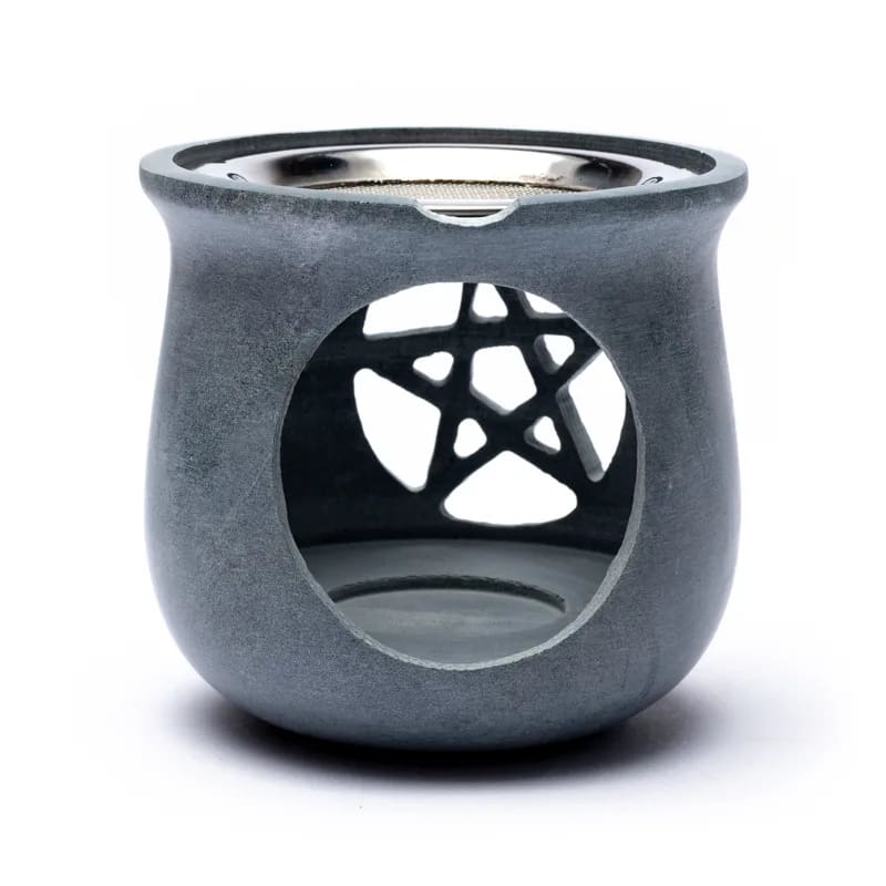 Wierookbrander pentagram grijs met zeef (8.5x9 cm)