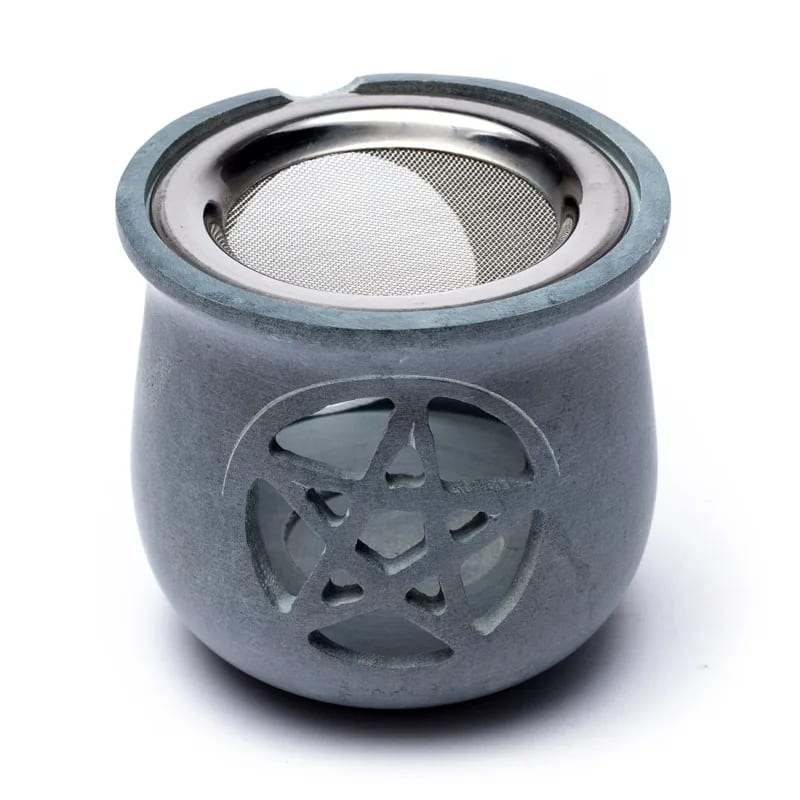 Wierookbrander pentagram grijs met zeef (8.5x9 cm)