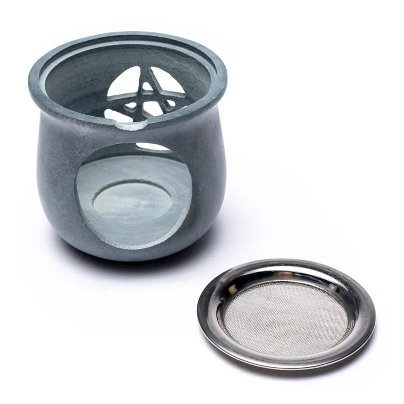 Wierookbrander pentagram grijs met zeef (8.5x9 cm)