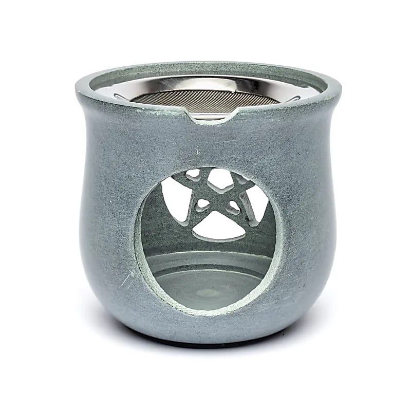 Wierookbrander pentagram grijs met zeef (8.5x9 cm)