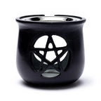 Wierookbrander Pentagram Zeepsteen Zwart + Zeef (8.5x9 cm)
