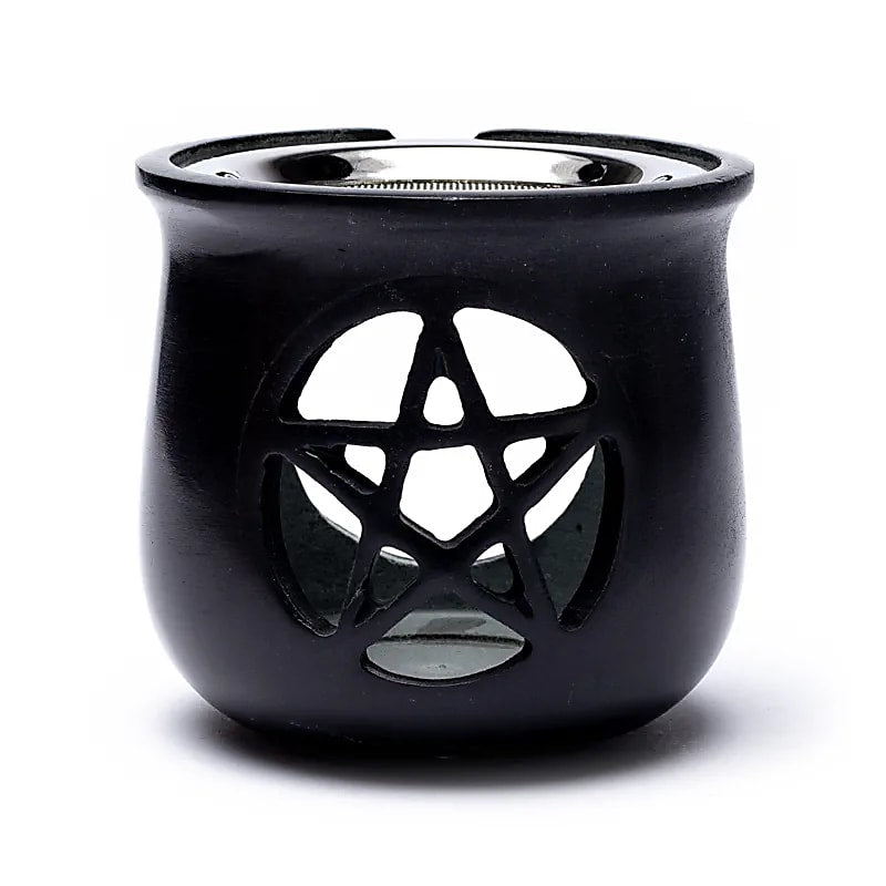 Wierookbrander Pentagram Zeepsteen Zwart + Zeef (8.5x9 cm)