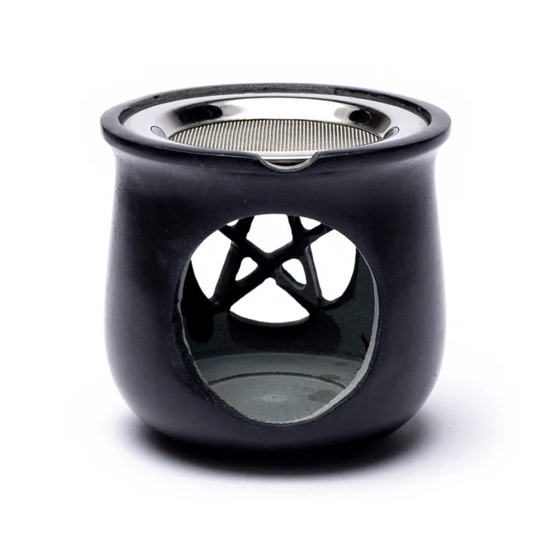 Wierookbrander Pentagram Zeepsteen Zwart + Zeef (8.5x9 cm)