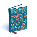 Fluwelen notitieboek bloemen, blauw (20x15 cm)