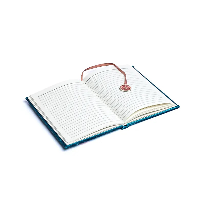 Fluwelen notitieboek bloemen, blauw (20x15 cm)