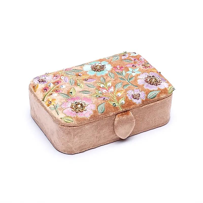 Fluwelen tarotdoos beige met bloemen (11x15,5x5 cm)
