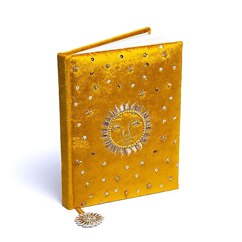 fluweel notitieboek geel met zon (20x15 cm)