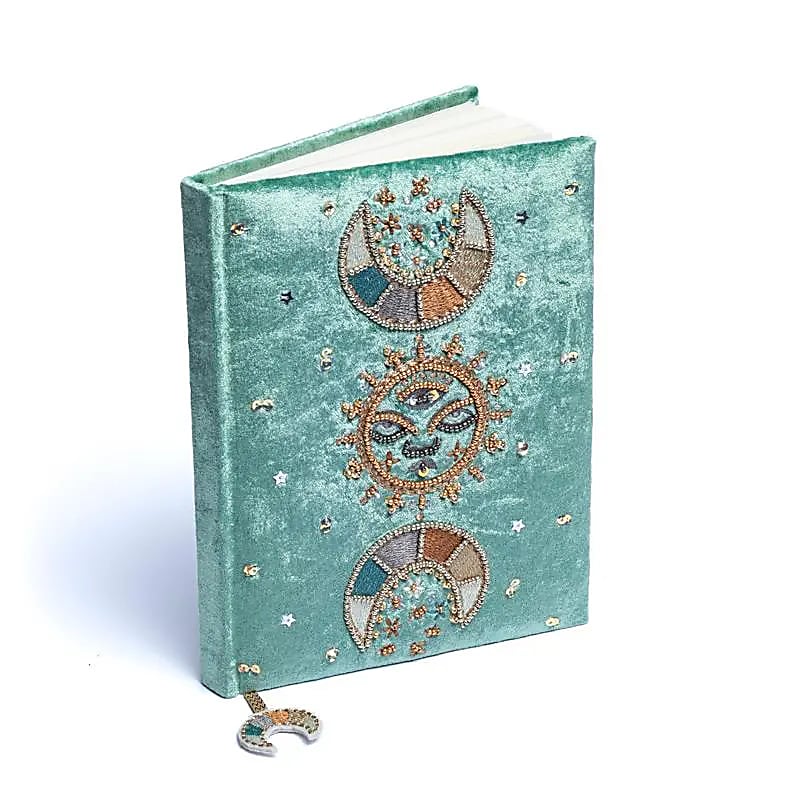 Fluwelen notitieboek maanfases, mint (20x15 cm)