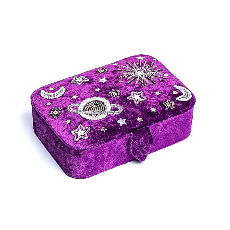 Fluwelen tarotdoos paars galaxy (11x15,5x5 cm)