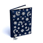 Fluwelen notitieboek donkerblauw maan sterren (20x15 cm)