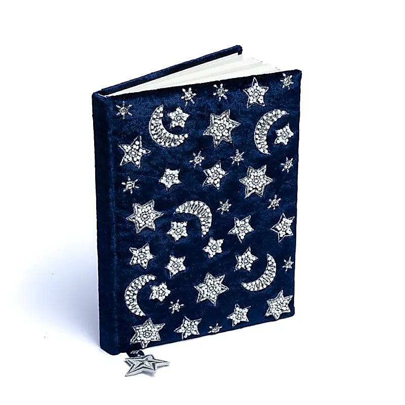 Fluwelen notitieboek donkerblauw maan sterren (20x15 cm)