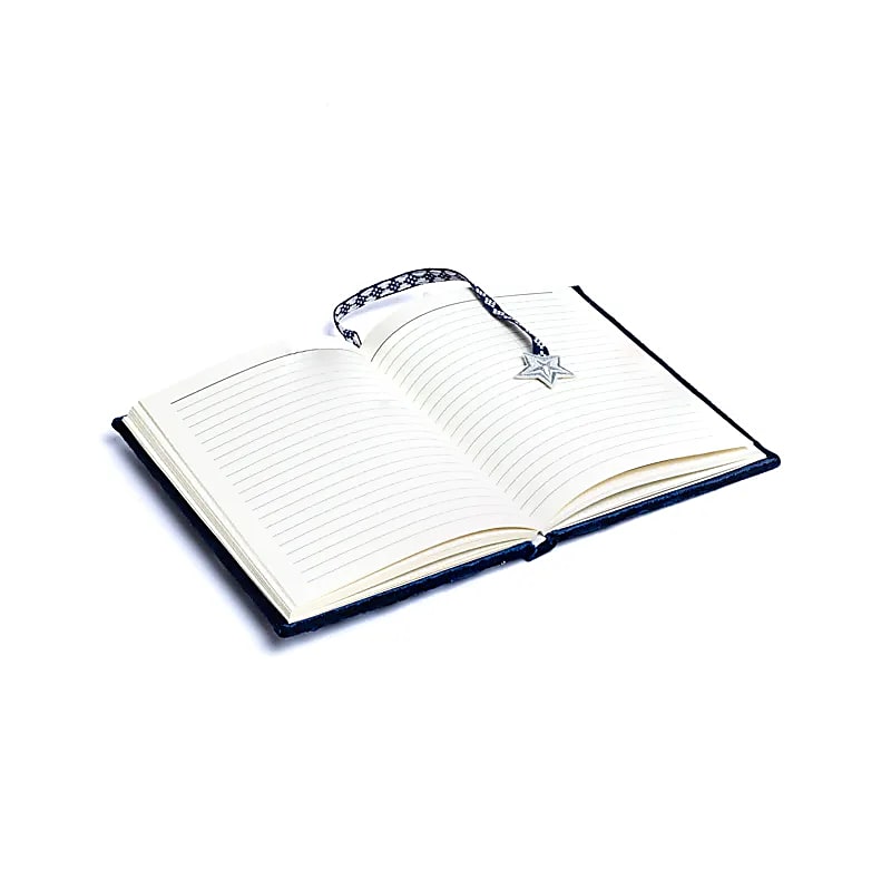 Fluwelen notitieboek donkerblauw maan sterren (20x15 cm)