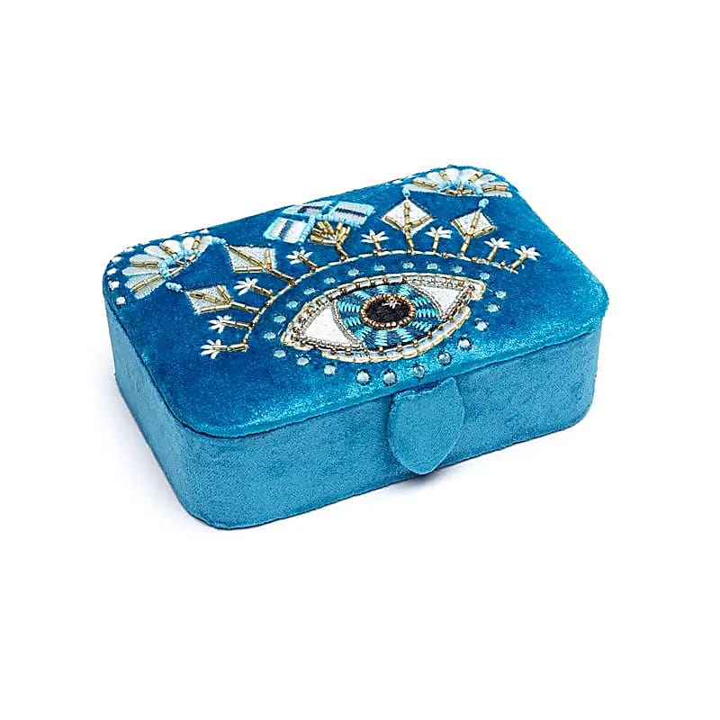 Fluwelen tarotdoos blauw met Alziend Oog (11x15,5x5 cm)