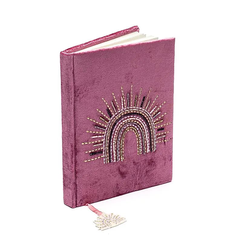 Fluwelen Notitieboek Paars Met Regenboog (20x15 Cm)