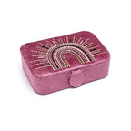 Fluwelen tarotdoos paars met regenboog (11x15,5x5 cm)
