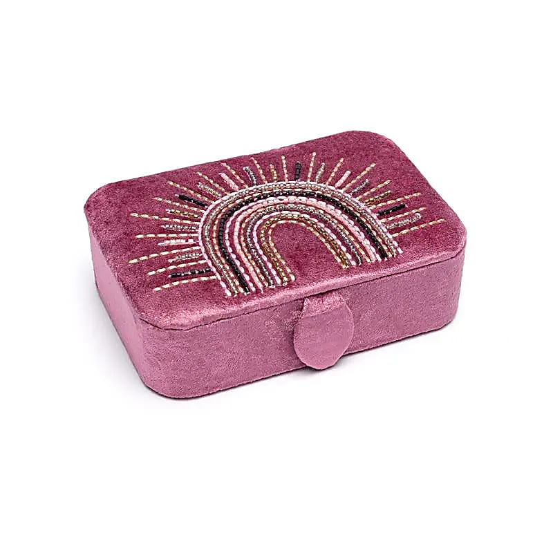 Fluwelen tarotdoos paars met regenboog (11x15,5x5 cm)