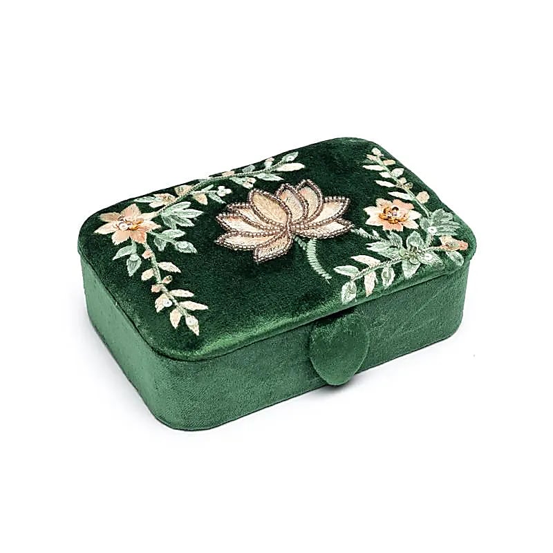 Fluwelen tarotdoos groen met lotus (11x15,5x5 cm)