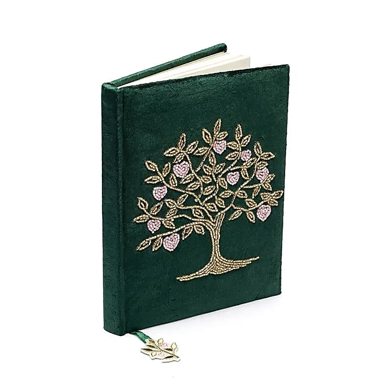 Fluwelen notitieboek levensboom, harten (20x15 cm)