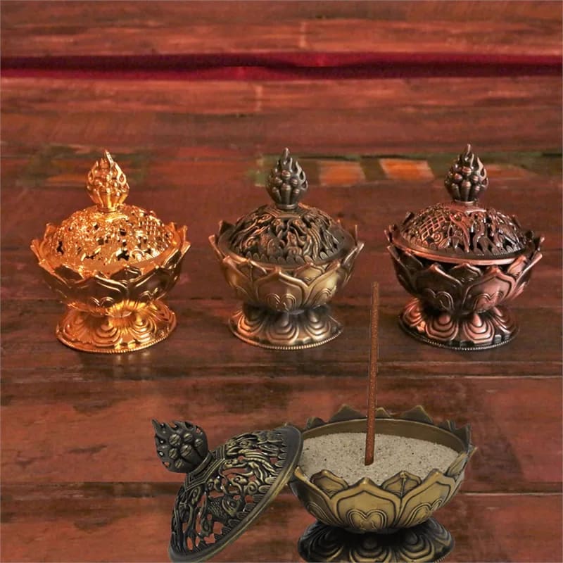 Bronzen lotus wierookbrander (7,8x6,9x6,9 cm)