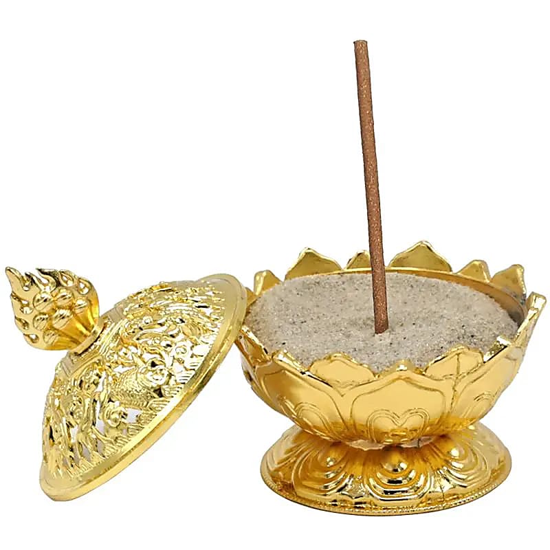 Lotus wierookbrander goud, 7.8x6.9x6.9 cm