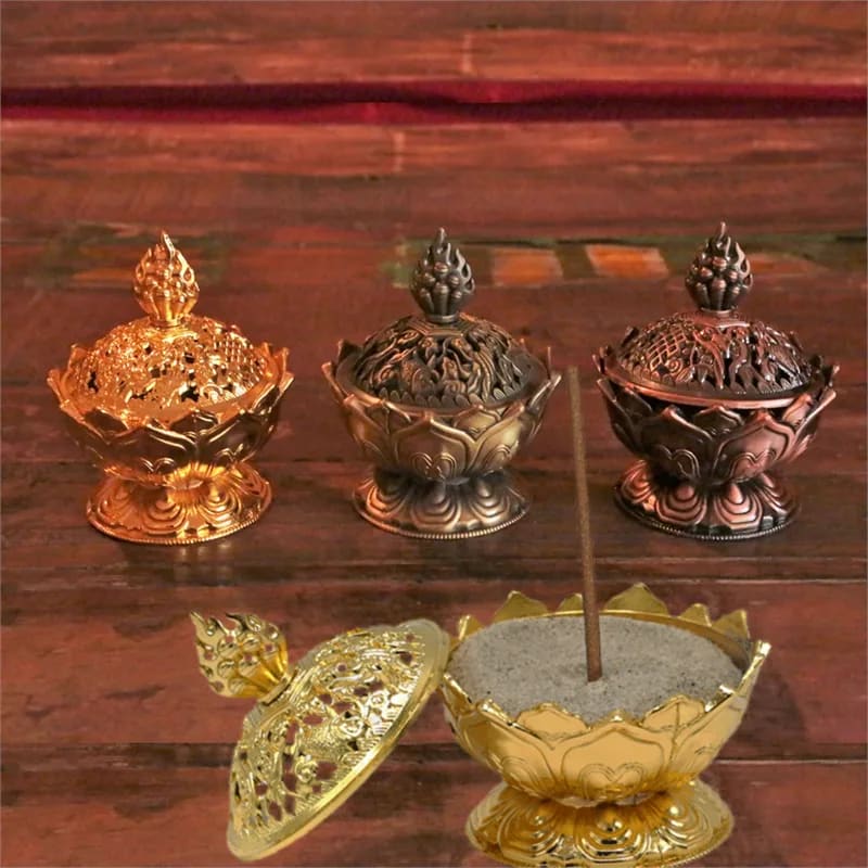 Lotus wierookbrander goud, 7.8x6.9x6.9 cm