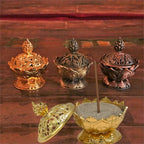 Lotus wierookbrander goud, 7.8x6.9x6.9 cm