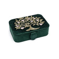 Fluwelen tarotdoos groen met Levensboom en harten (11x15,5x5 cm)