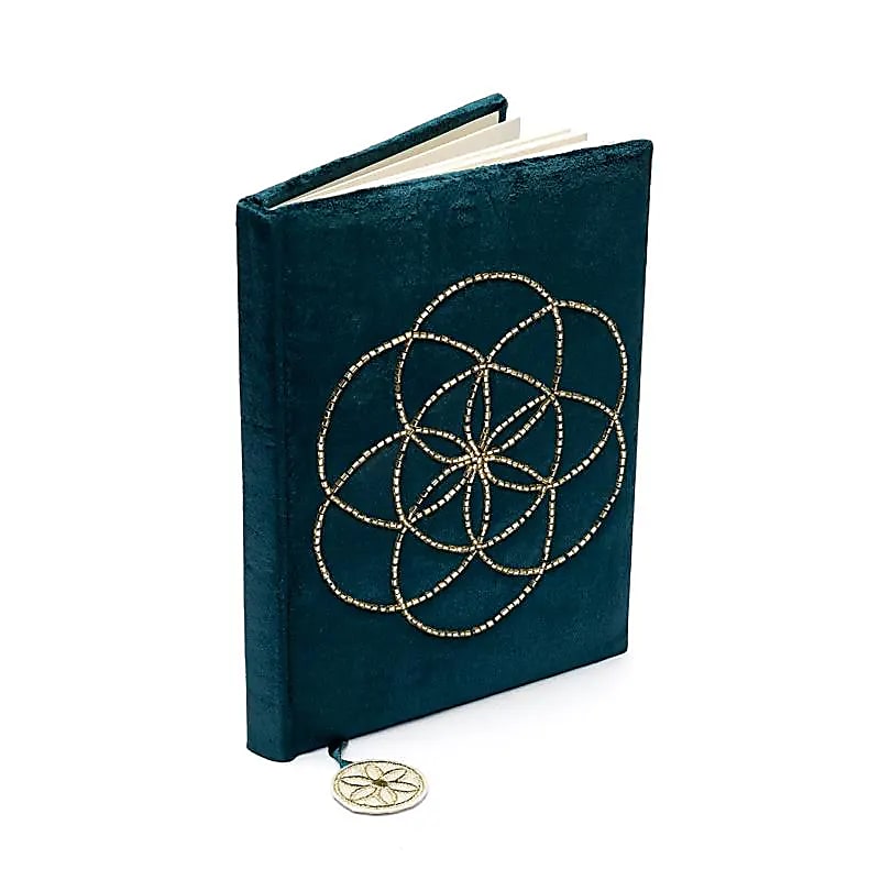 Fluwelen notitieboek petrol Seed of Life (20x15 cm)
