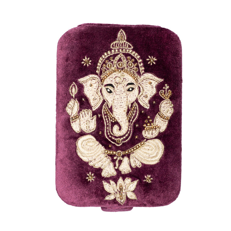 Fluwelen tarotdoos paars met Ganesha (11x15,5x5 cm)