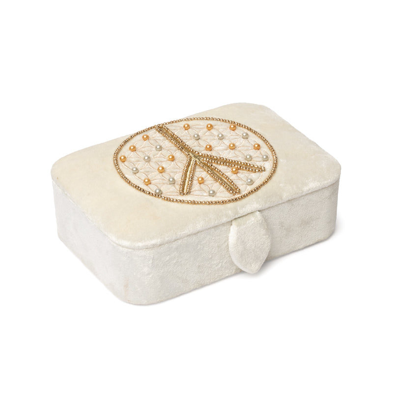 Fluwelen tarotdoos gebroken wit, Bloem des Levens (11x15,5x5 cm)
