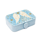 Fluwelen tarotdoosl blauw met engelenvleugels (11x15,5x5 cm)