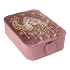 Fluwelen tarotdoos roze met godin (11x15,5x5 cm)