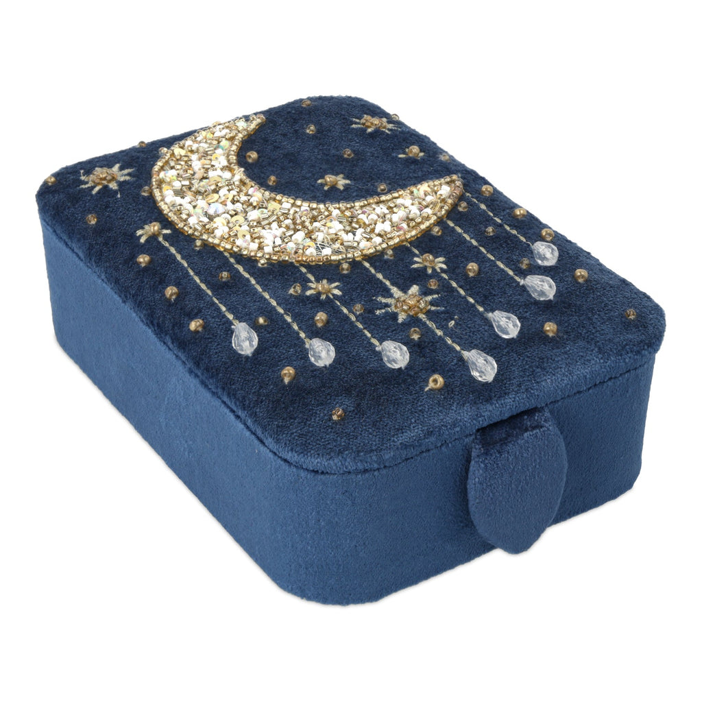 Fluwelen tarotdoos blauw met maan (11x15,5x5 cm)