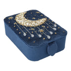 Fluwelen tarotdoos blauw met maan (11x15,5x5 cm)