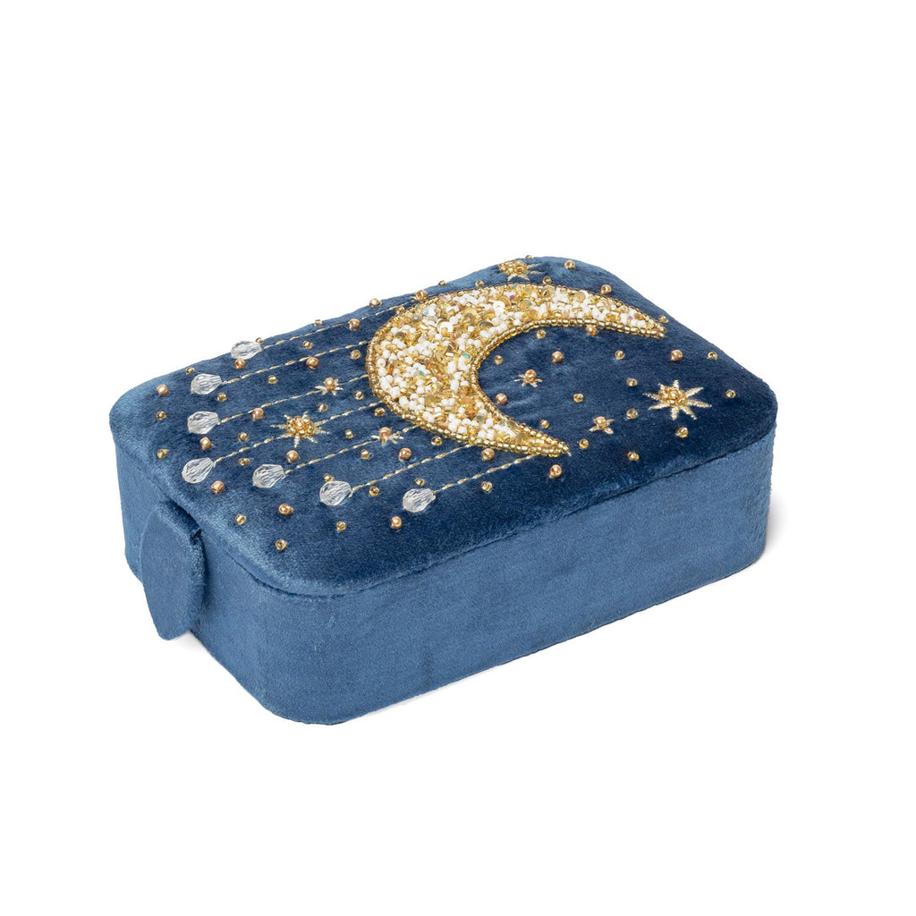 Fluwelen tarotdoos blauw met maan (11x15,5x5 cm)
