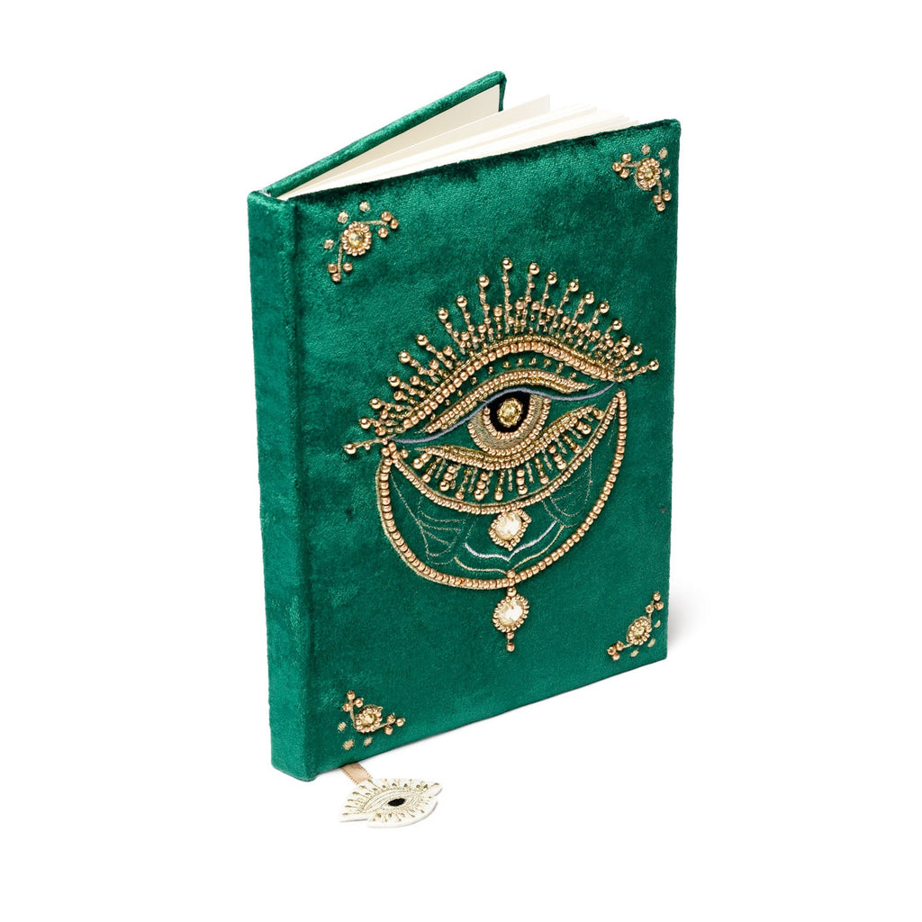 Fluweel notitieboek groen met tarot oog (20x15 cm)