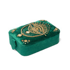 Fluwelen tarotdoos groen met tarot oog (11x15,5x5 cm)