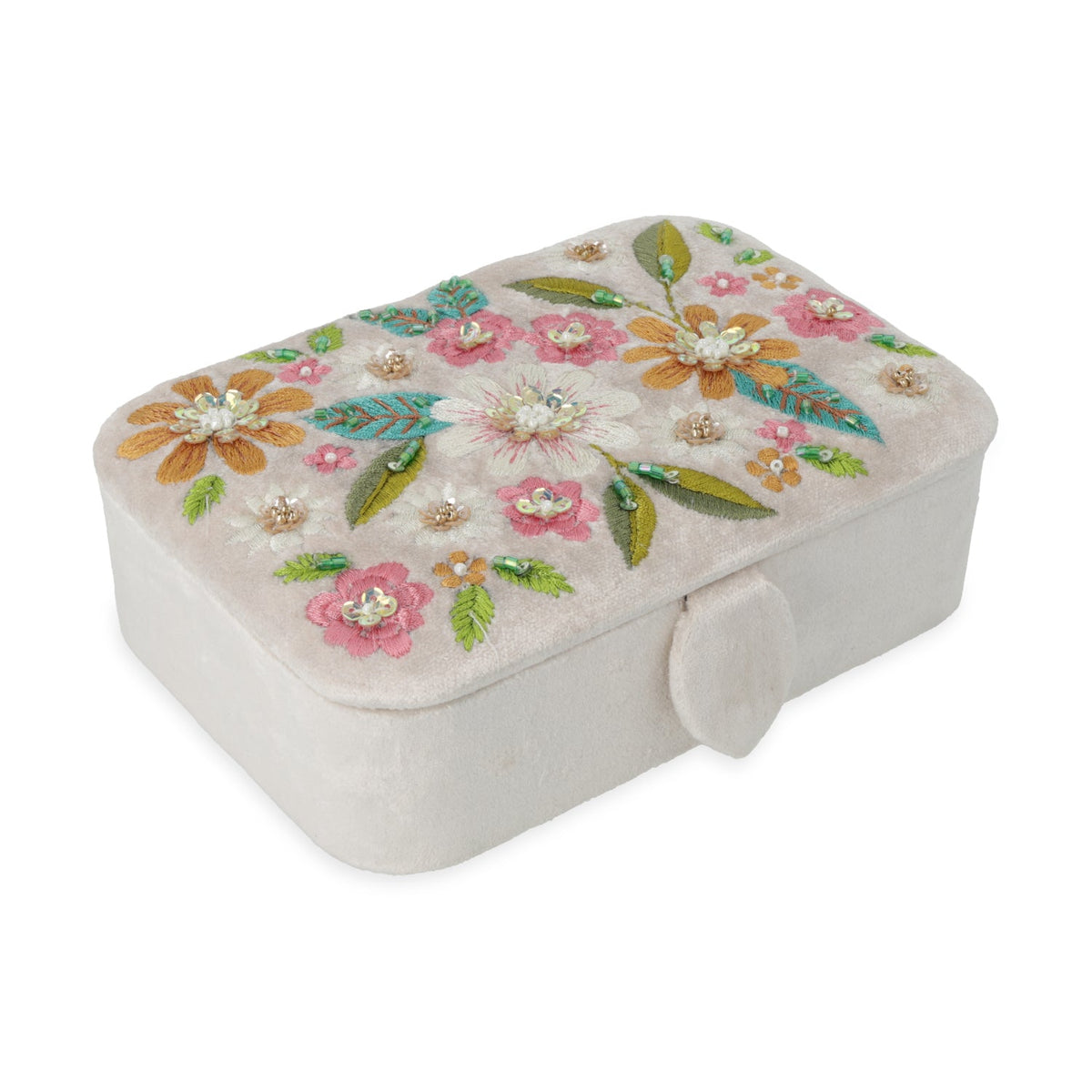 Fluwelen tarotdoos gebroken wit met bloemen (11x15,5x5 cm)