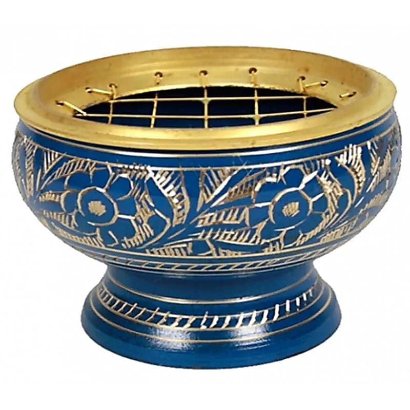 Wierookbrander messing, blauw (7.5x5.5 cm)