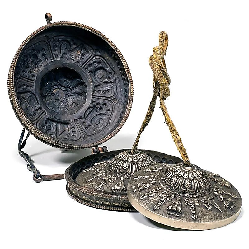 Luxe set van Tibetaanse Tingsha en houder (11 cm)