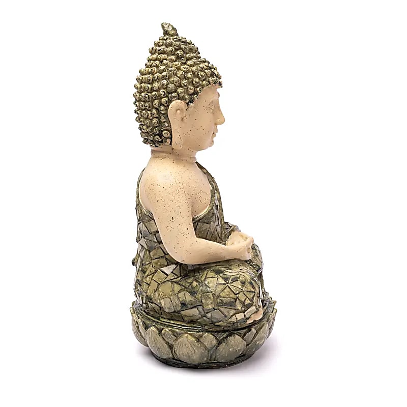 Boeddha beeld mozaïek meditatie groen (19x14x25,5 cm)