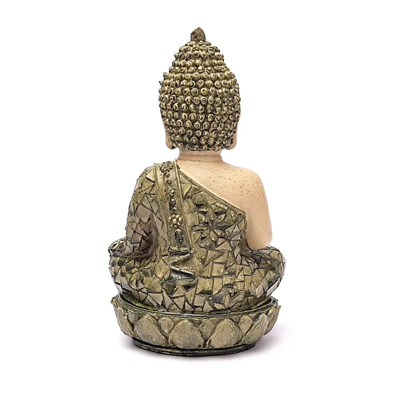 Boeddha beeld mozaïek meditatie groen (19x14x25,5 cm)