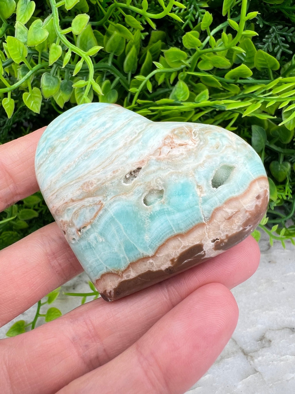 Blaues Aragonit (Caribean Blue Calcite) Herz (6 cm) von KEY LIME STORE